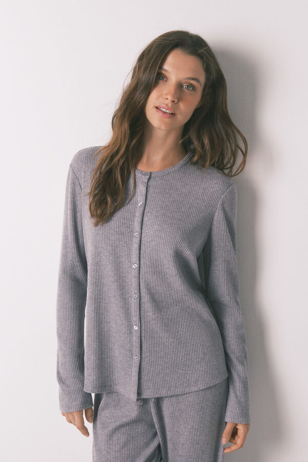 Women'secret Pijama largo canal&eacute; suave gris brillo gris