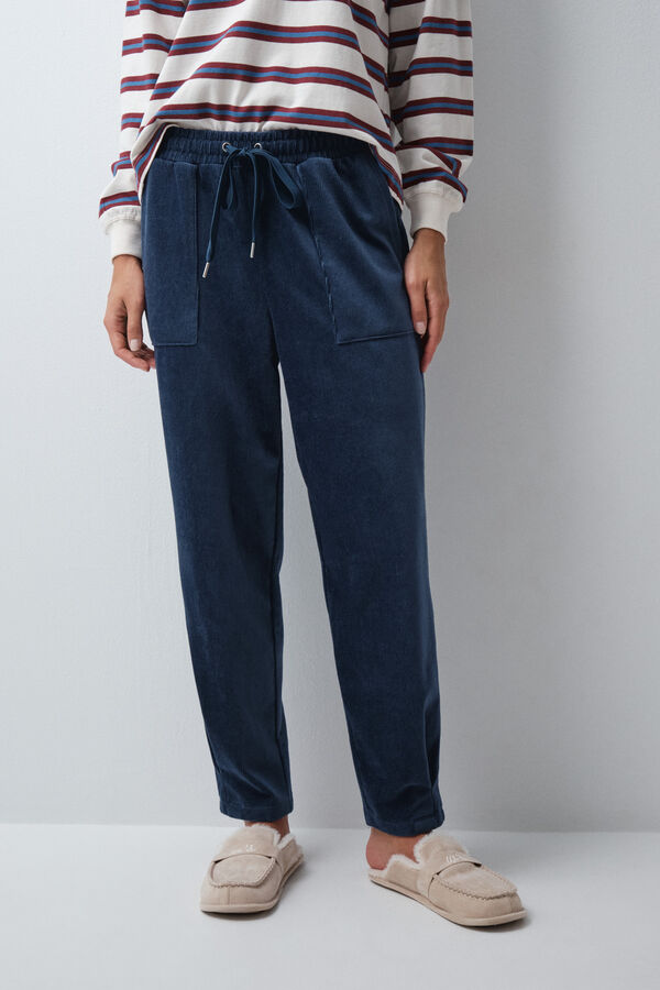 Women'secret Pantal&oacute;n largo pana azul azul