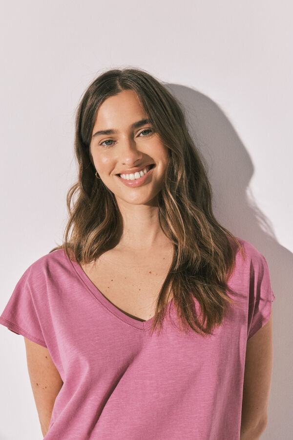 Women'secret Camiseta algod&oacute;n frunce lila rosa