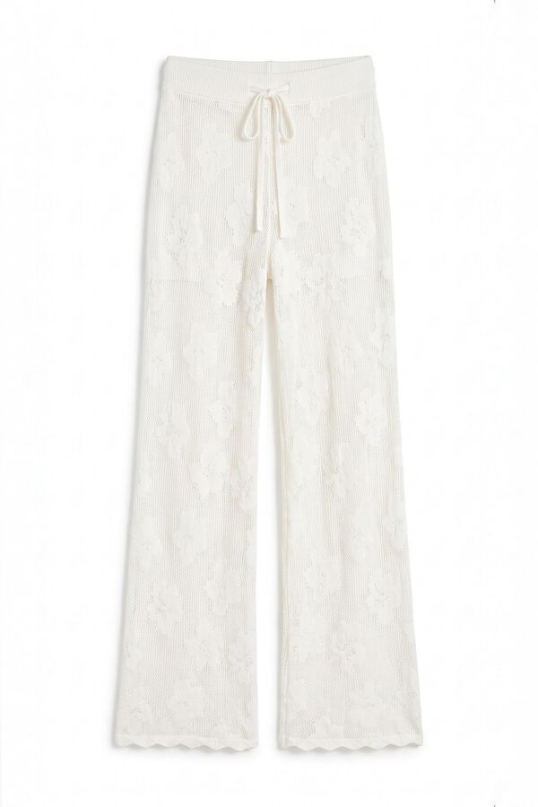 Women'secret Pantal&oacute;n largo crochet beige marfil