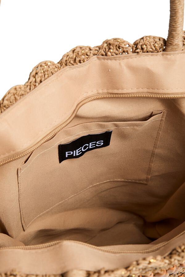 Pieces Shopper Paperstraw cremallera nude