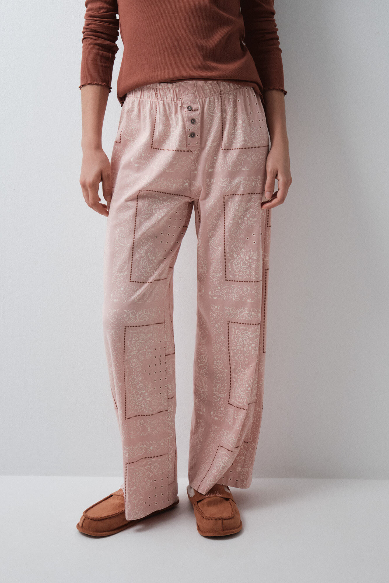 Women'secret Pantal&oacute;n largo algod&oacute;n bandana rosa