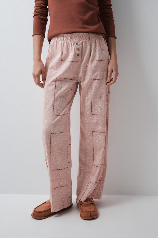 Women'secret Pantal&oacute;n largo algod&oacute;n bandana rosa rosa