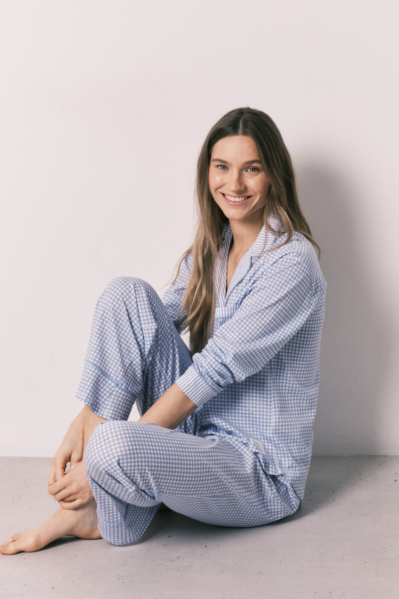 Women'secret Pijama camisero largo cuadros Vichy azul algod&oacute;n