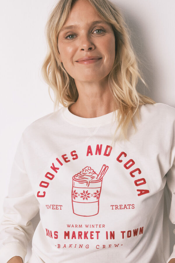 Women'secret Pijama largo 100% algod&oacute;n cuadros marfil