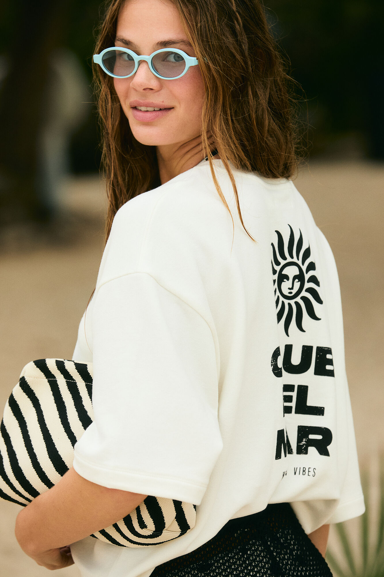 Women'secret Camiseta felpa blanca estampado "Club del Mar"