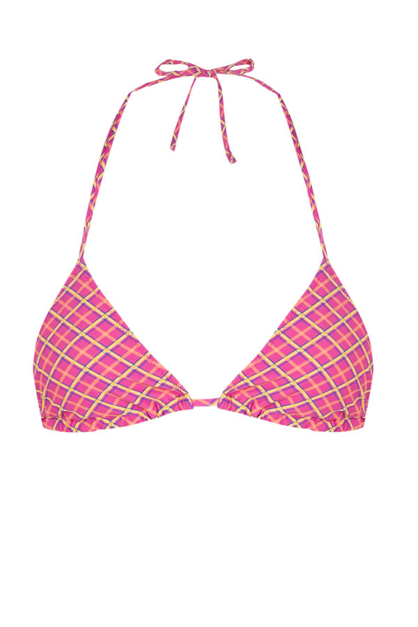 Women'secret Top bikini cortina estampado cuadros rosa rosa