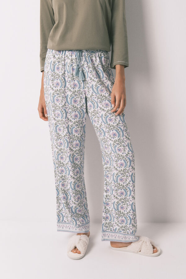 Women'secret Pantal&oacute;n largo viscosa print flores verde