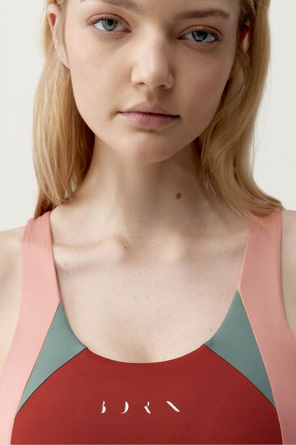 Born Living Yoga Top deportivo Darana  rojo coral/verde estampado