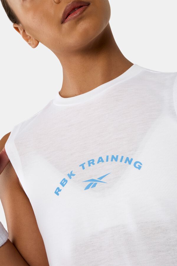 Reebok Camiseta sin mangas con gr&aacute;fico blanco
