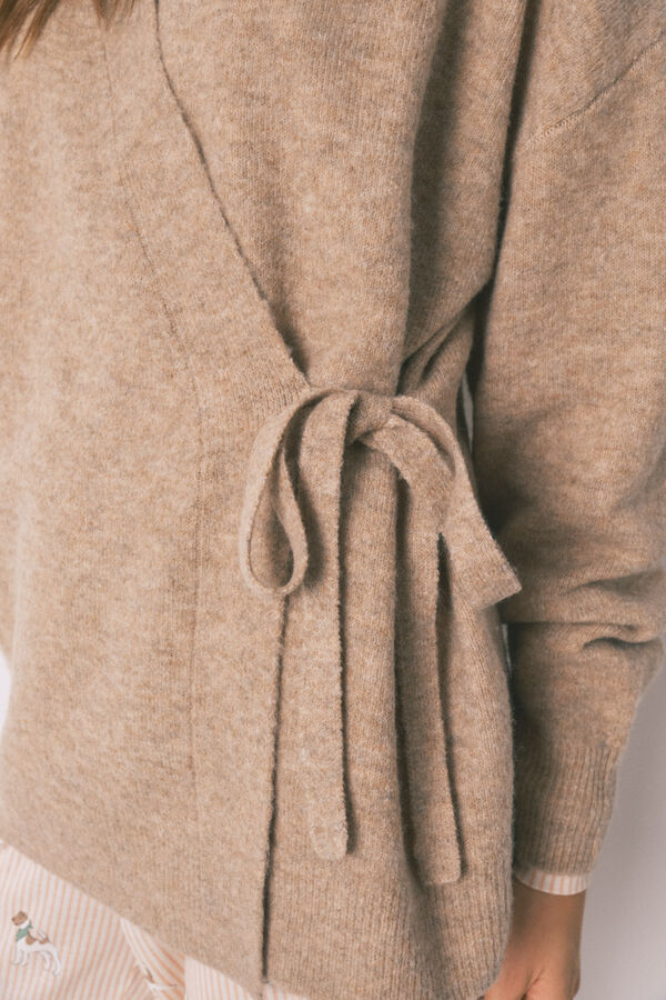 Women'secret C&aacute;rdigan liso punto tricot beige marr&oacute;n