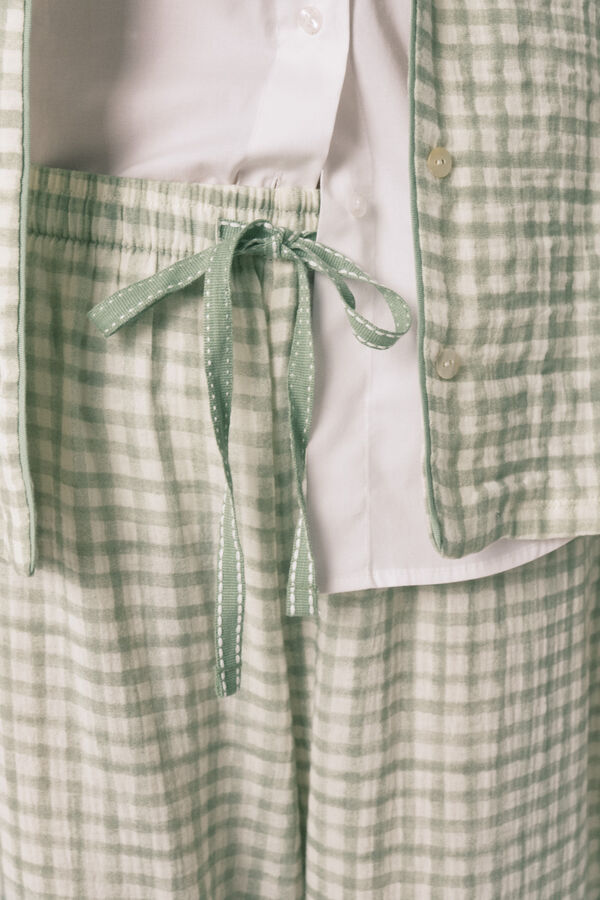 Women'secret Pijama camisero largo 100% algod&oacute;n estampado cuadros verde