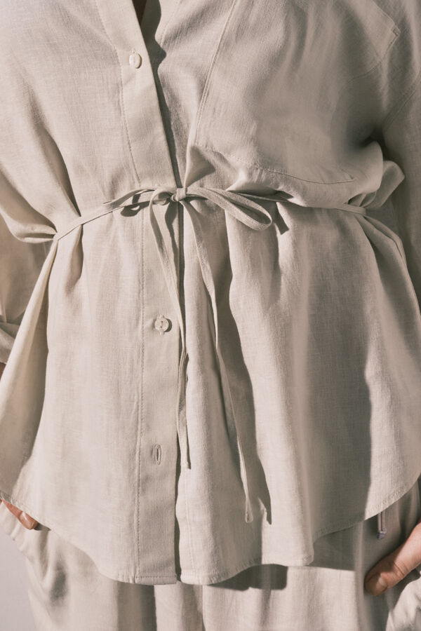 Women'secret Camisa manga larga lino blanca nude