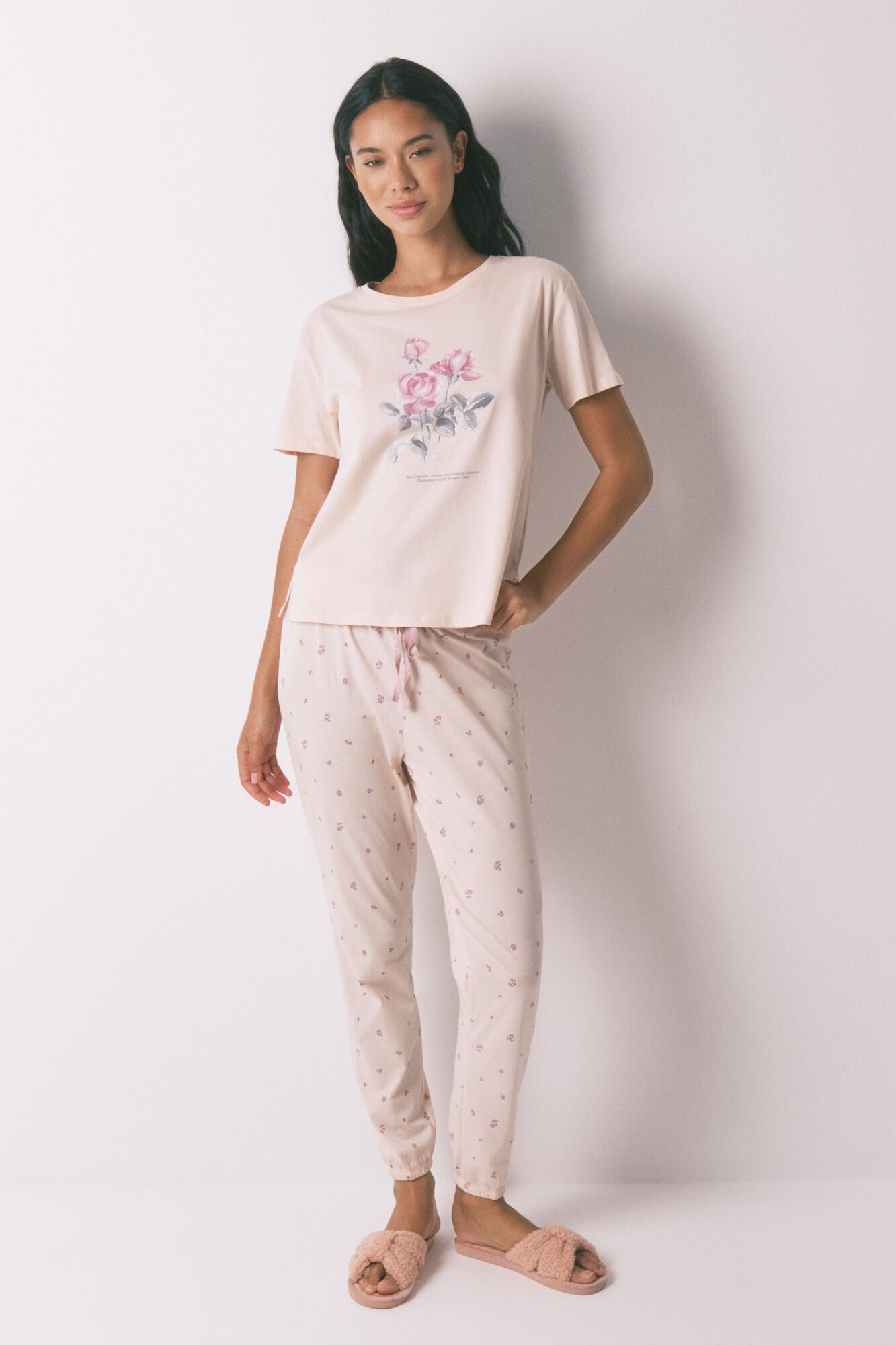 Women'secret Pijama largo 100% algod&oacute;n flores rosa
