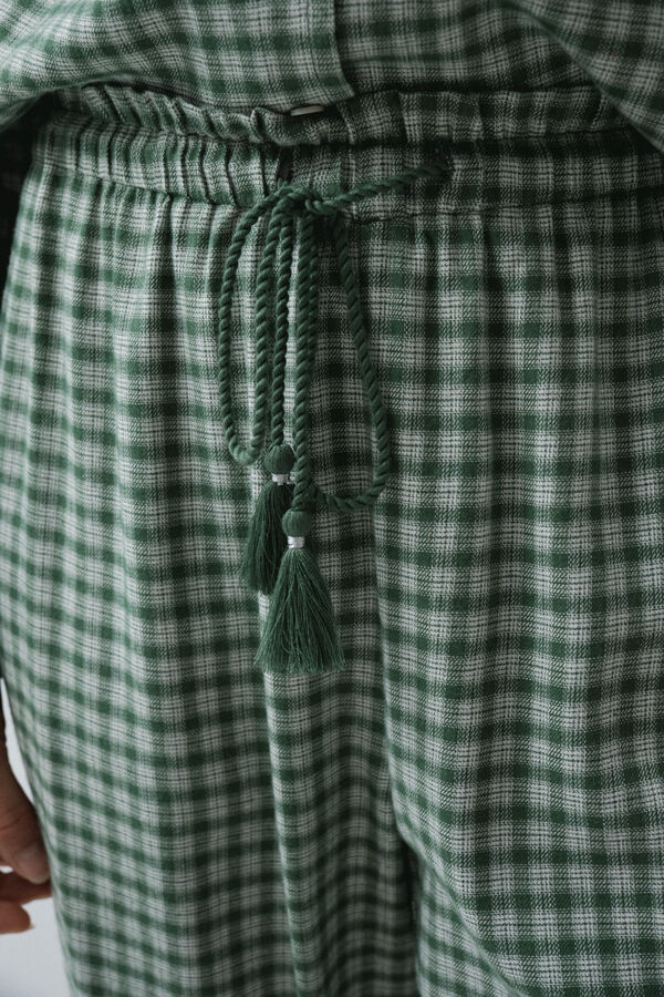 Women'secret Pijama largo camisero cuadros volantes verde