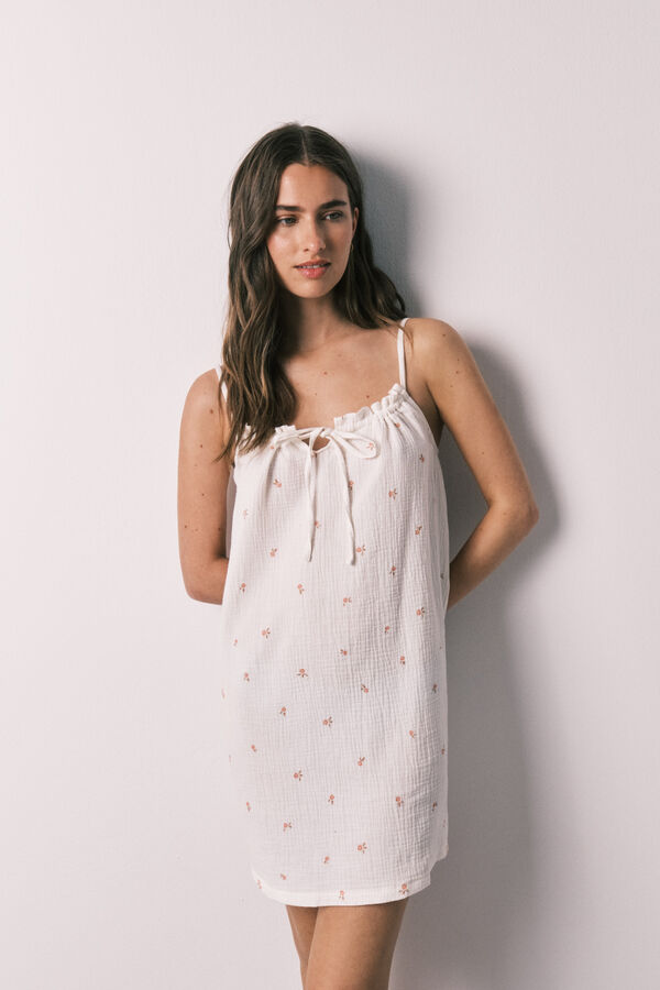 Women'secret Camis&oacute;n corto tirantes algod&oacute;n blanco marfil