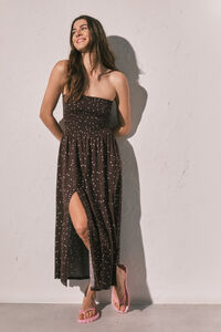 Women'secret Vestido largo strapless estampado lunares