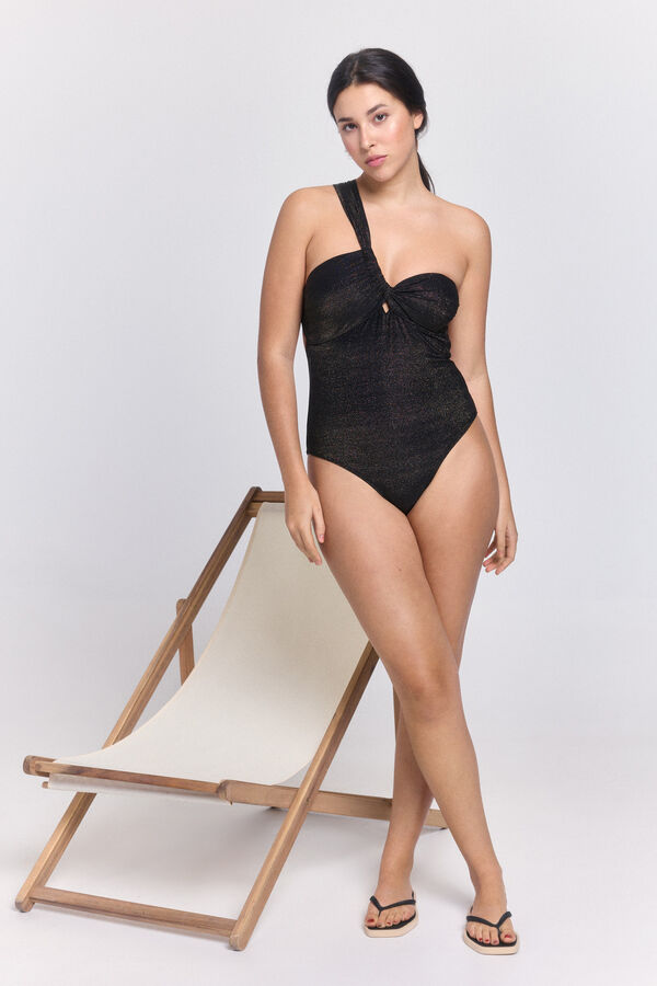 Pieces Ba&ntilde;ador nylon brillante un hombro negro