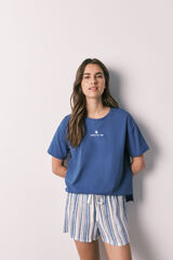 Women'secret Pijama corto algod&oacute;n viscosa rayas azul estampado