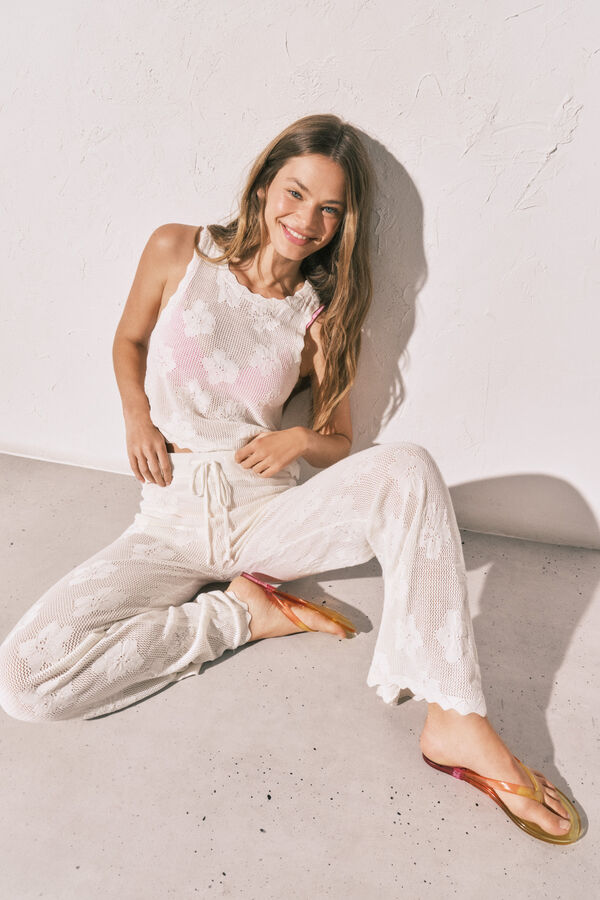 Women'secret Pantal&oacute;n largo crochet beige marfil