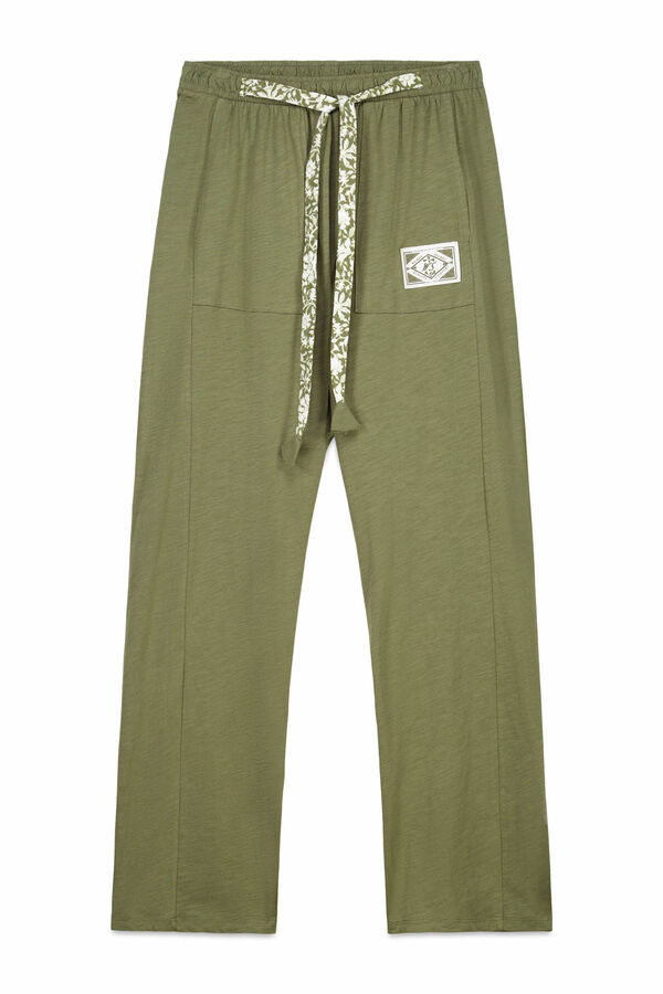 Women'secret Pantal&oacute;n largo algod&oacute;n verde kaki