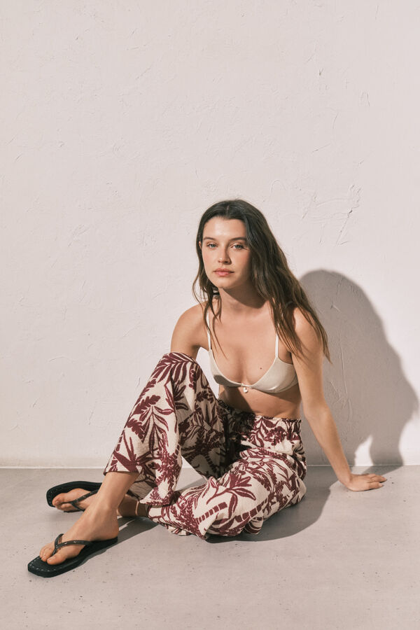 Women'secret Pantal&oacute;n largo estampado granate burdeos