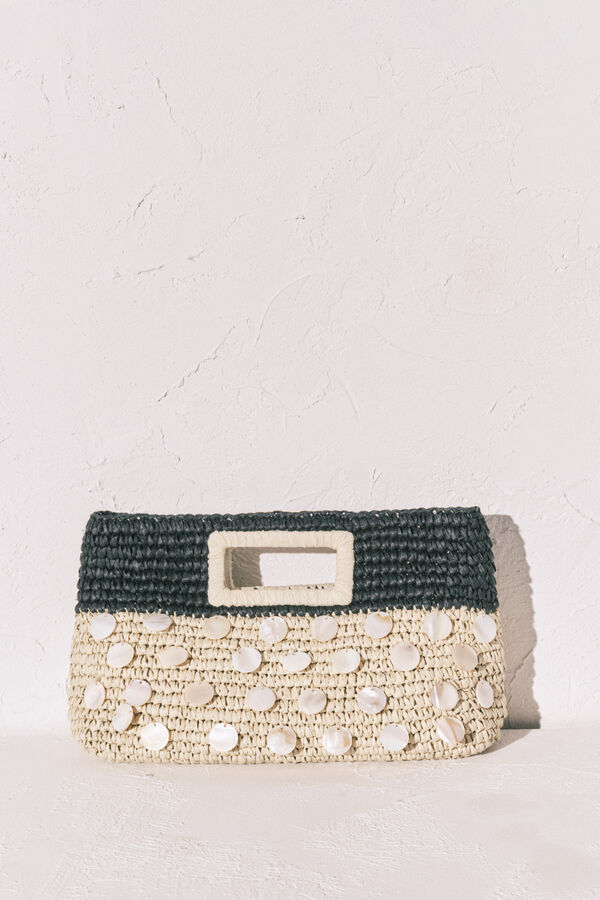 Women'secret Bolso mediano rafia natural y negro nude