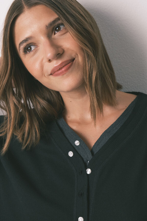 Women'secret Camiseta manga larga waffle negro negro