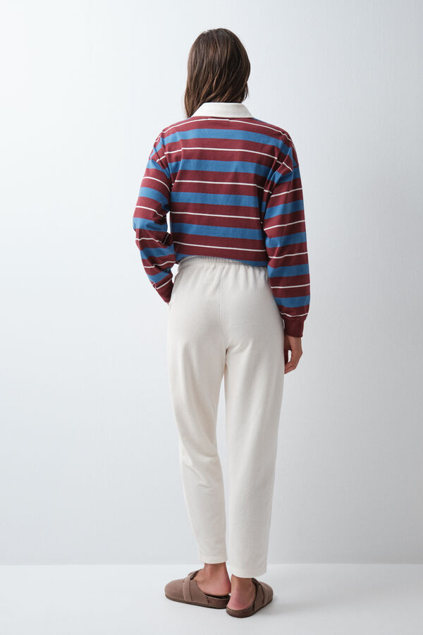 Women'secret Pantal&oacute;n largo pana blanco marfil