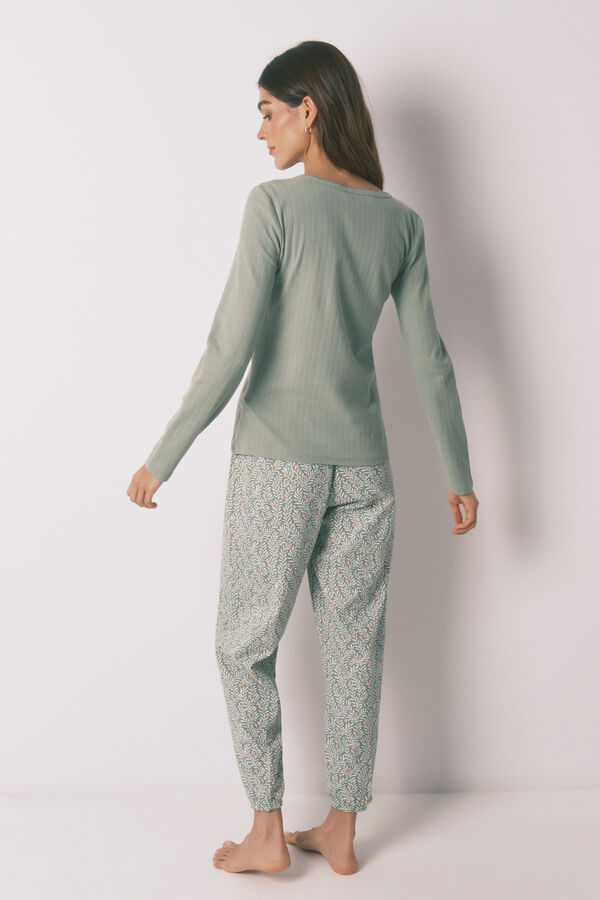 Women'secret Pijama largo algod&oacute;n estampado flores verde verde
