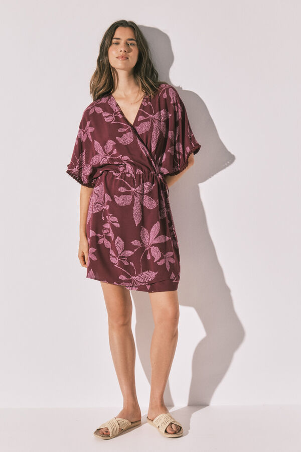Women'secret Camisola corta estampado flores burdeos