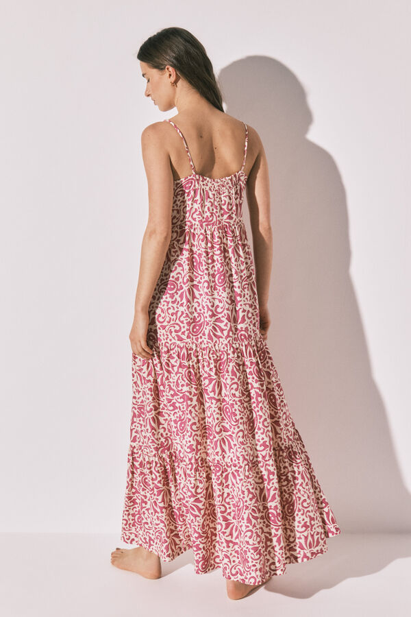 Women'secret Vestido largo tirantes flores rosa