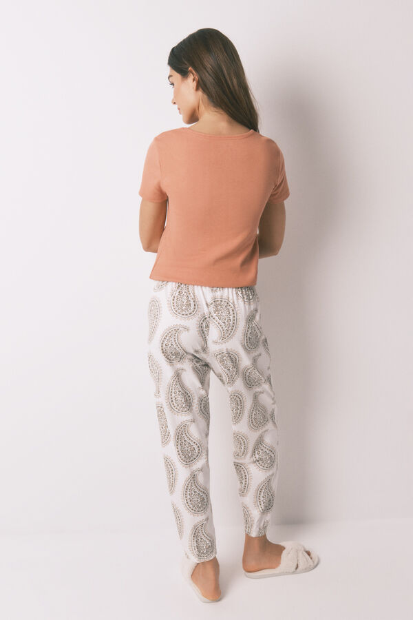 Women'secret Pantal&oacute;n largo 100% algod&oacute;n paisley  marfil