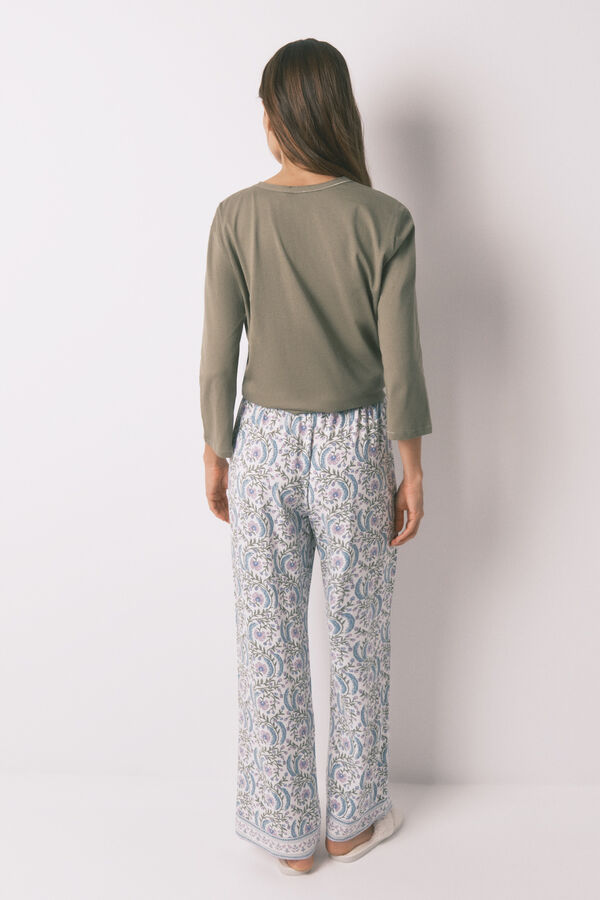 Women'secret Pantal&oacute;n largo viscosa print flores verde