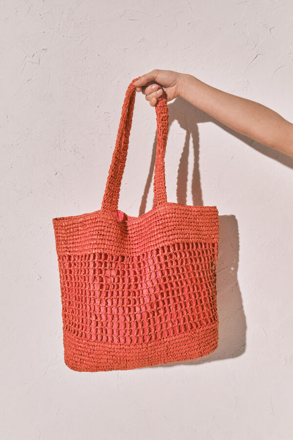 Women'secret Bolso tote grande rafia naranja coral