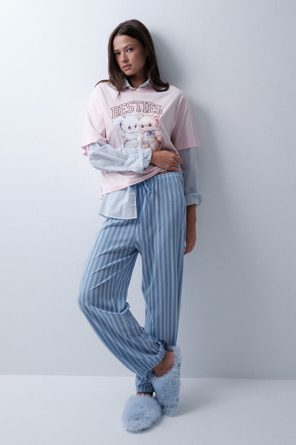 Women'secret Pantal&oacute;n largo rayas bombacho azul estampado