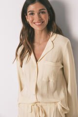 Women'secret Pijama camisero largo algod&oacute;n canal&eacute; amarillo marfil