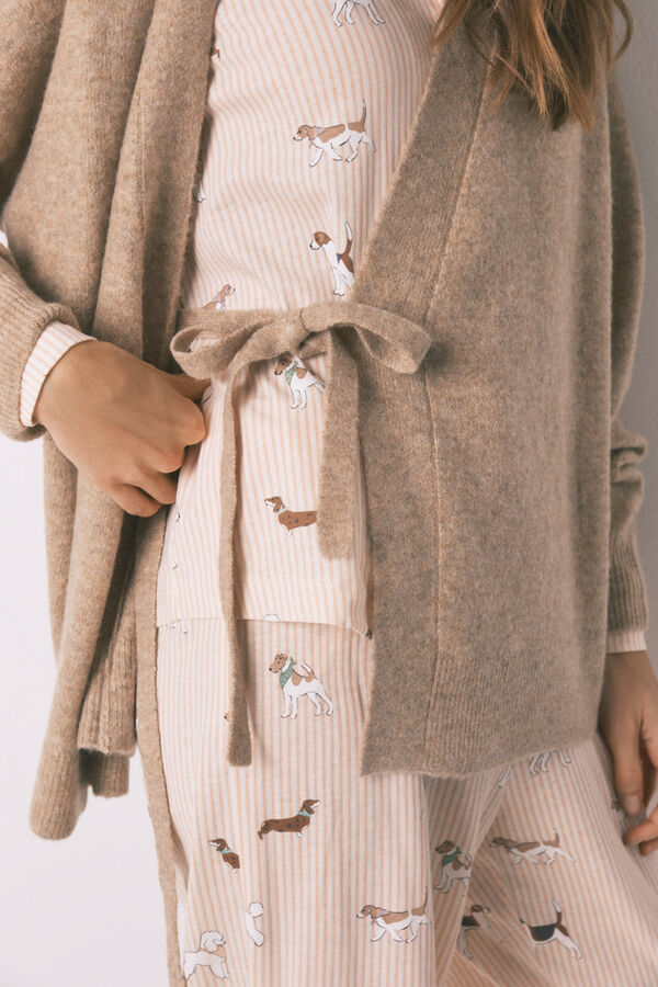 Women'secret C&aacute;rdigan liso punto tricot beige marr&oacute;n