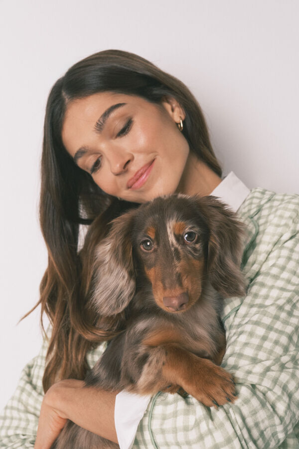 Women'secret Pijama camisero largo 100% algod&oacute;n estampado cuadros verde