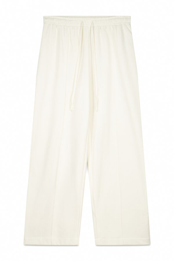 Women'secret Pantalón largo felpa fina blanco marfil