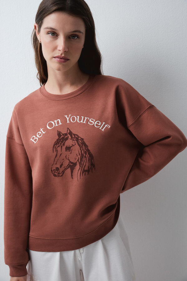 Women'secret Sudadera algod&oacute;n caballo marr&oacute;n marr&oacute;n