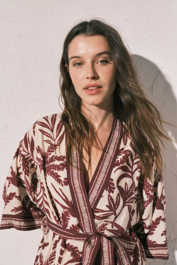 Women'secret Kimono estampado granate burdeos