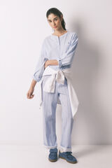 Women'secret Pantal&oacute;n largo 100% algod&oacute;n estampado rayas azul estampado