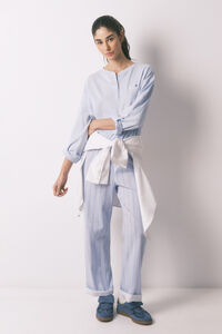 Women'secret Pantal&oacute;n largo 100% algod&oacute;n estampado rayas azul