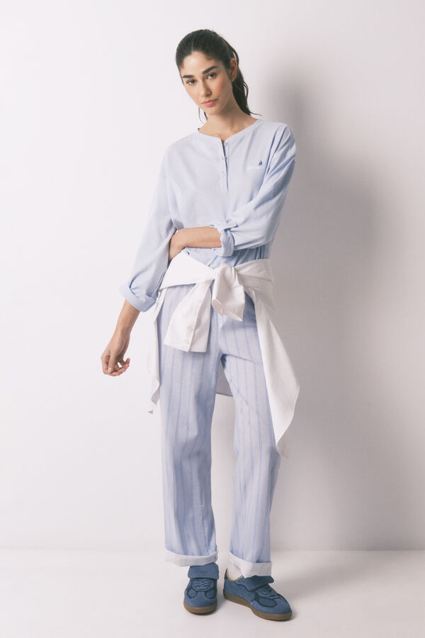 Women'secret Pantal&oacute;n largo 100% algod&oacute;n estampado rayas azul estampado