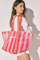 Women'secret Bolso grande mesh rayas rosa y naranja estampado