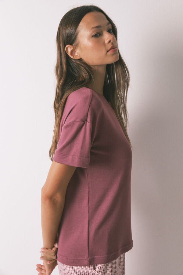 Women'secret Camiseta holgada manga corta granate burdeos