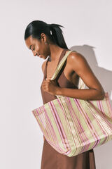 Women'secret Bolso grande mesh rayas verde y rosa estampado