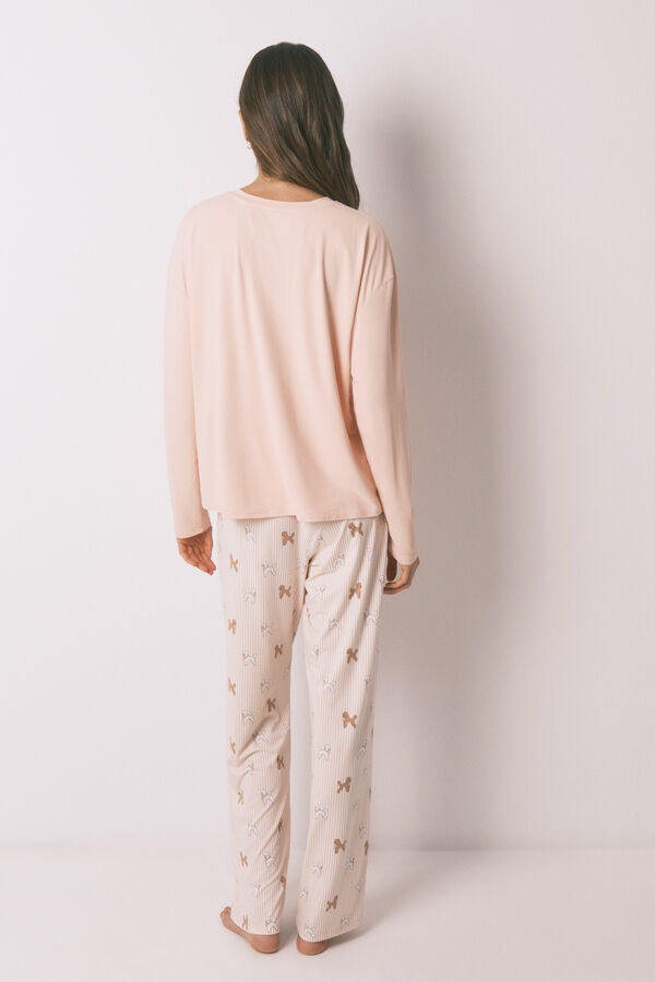 Women'secret Pijama largo punto suave rosa estampado perritos naranja