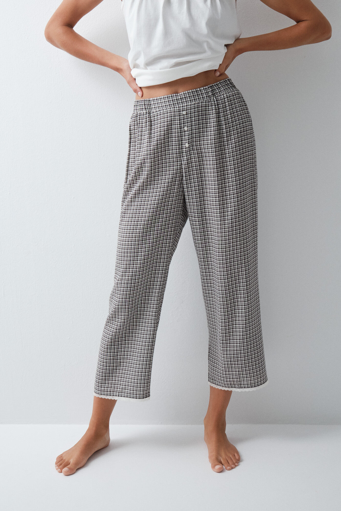 Women'secret Pantal&oacute;n Capri cuadros encaje bajos